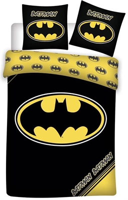 Batman sengetøj - 140x200 cm - Batman logo og små emblemer - 2 i 1 sengesæt - 100% bomuld